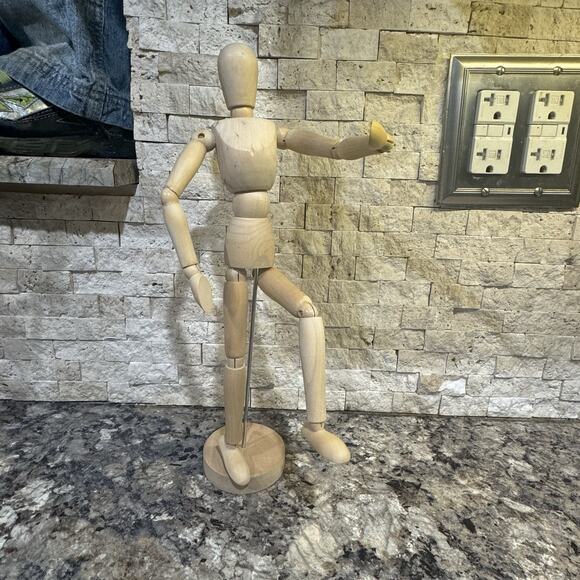 Articulated Artist Model Jointed Female Vintage Wooden Figure on Stand 13" - Picture 5 of 7